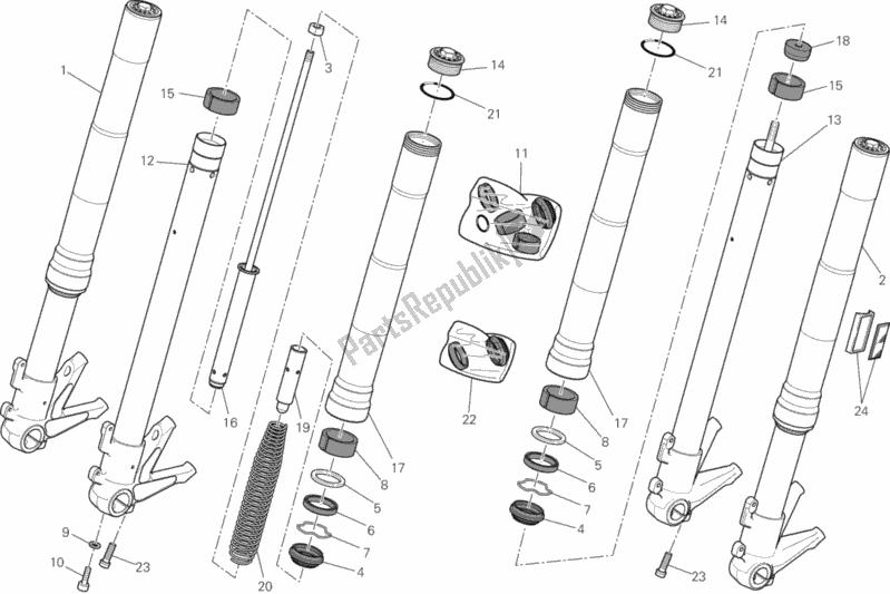 All parts for the Front Fork of the Ducati Monster 795 ABS Corse Stripe CHN-Thailand 2015